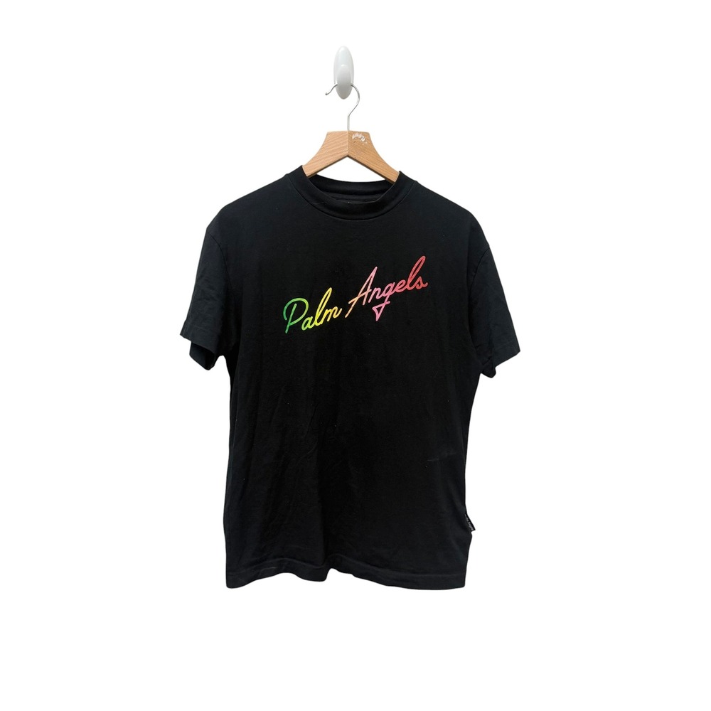 PALM ANGELS Miami Logo Multicolor Classic Tee Small in Black‎